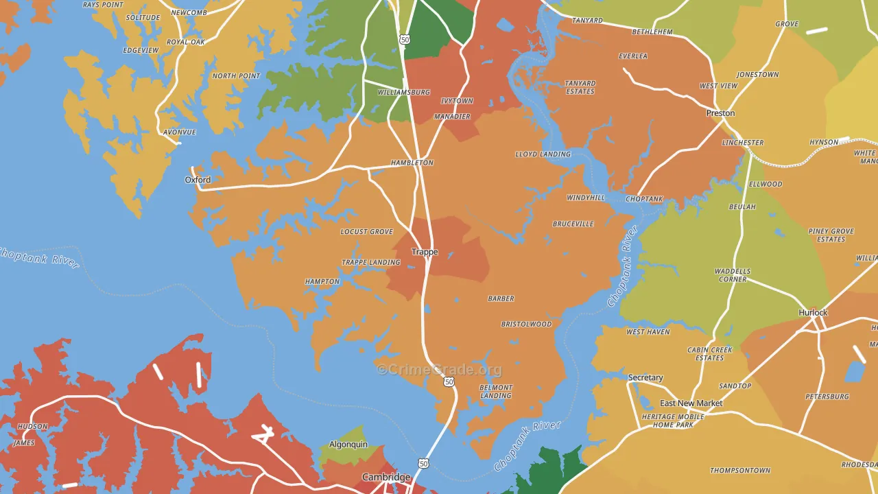 Trappe, MD Map of Burglary Rates