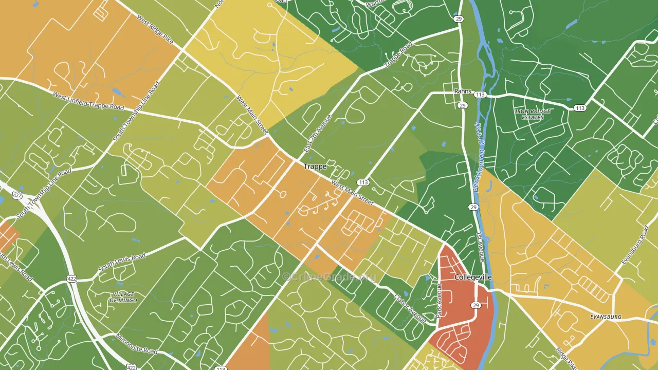 Trappe, PA Map of Burglary Rates