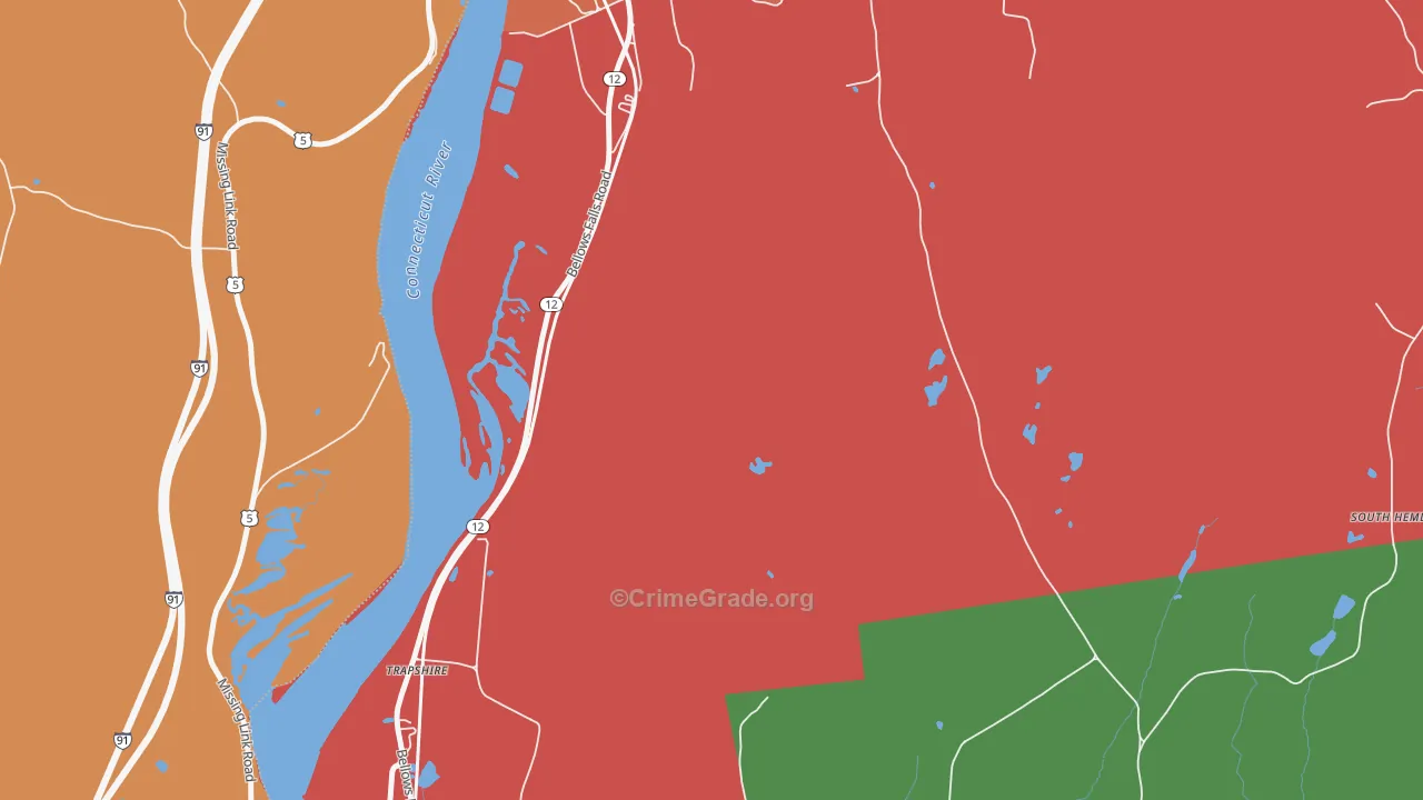 Trapshire, NH Map of Burglary Rates