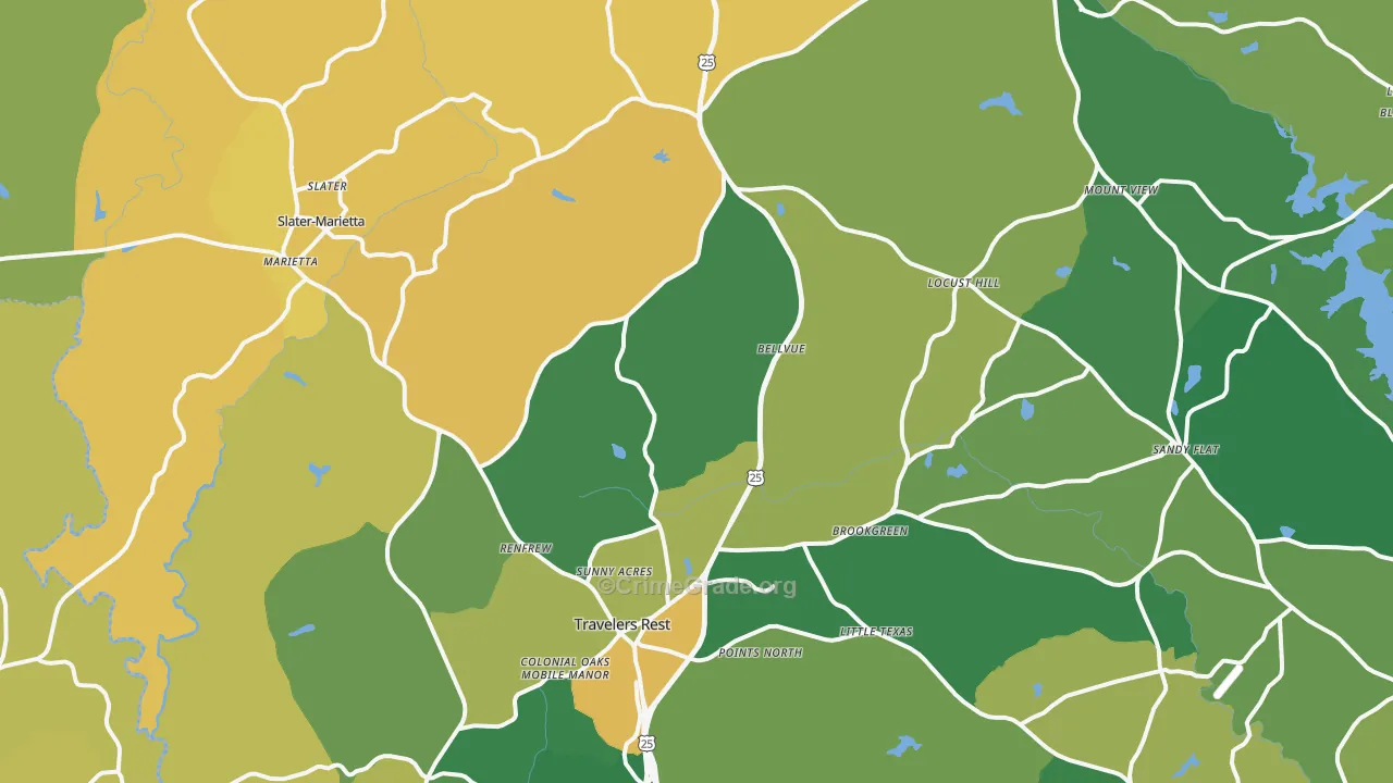 Travelers Rest, SC Map of Burglary Rates