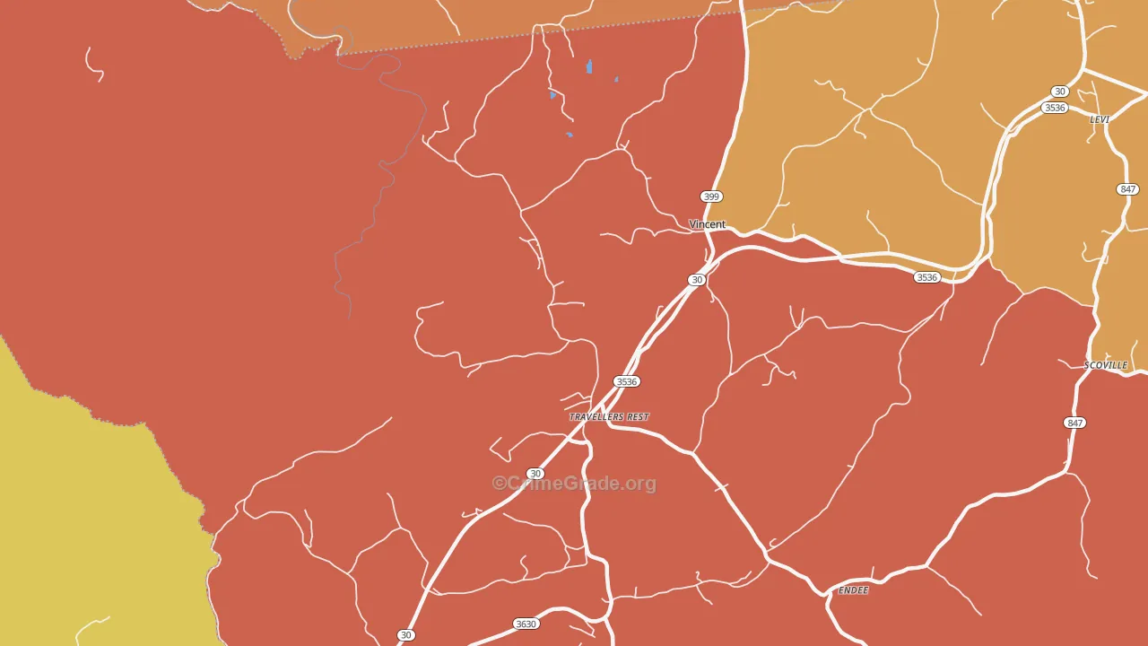 Travellers Rest, KY Map of Burglary Rates
