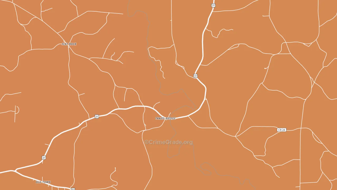 Travis Bridge, AL Map of Burglary Rates