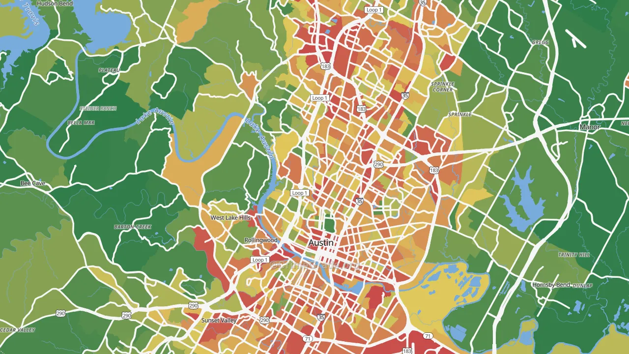 Travis County, TX Map of Burglary Rates