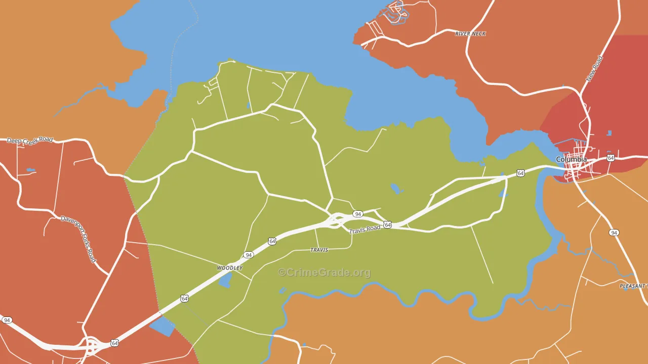 Travis, NC Map of Burglary Rates