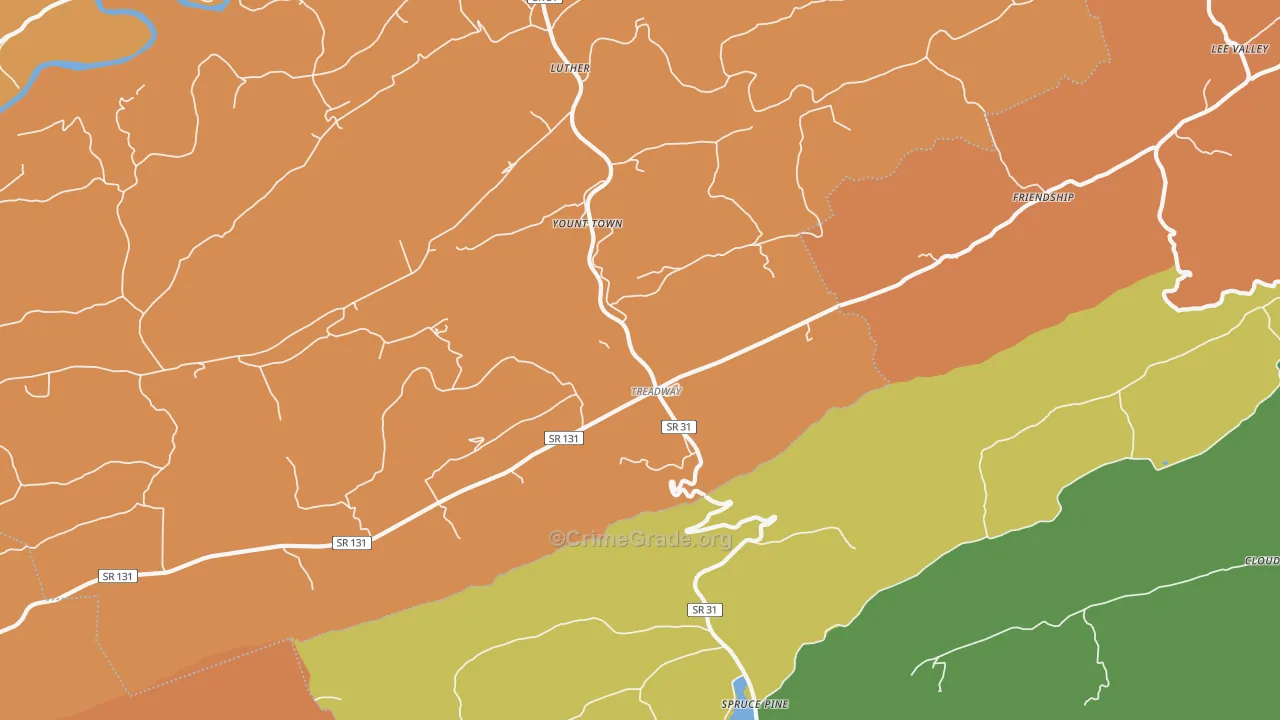 Treadway, TN Map of Burglary Rates