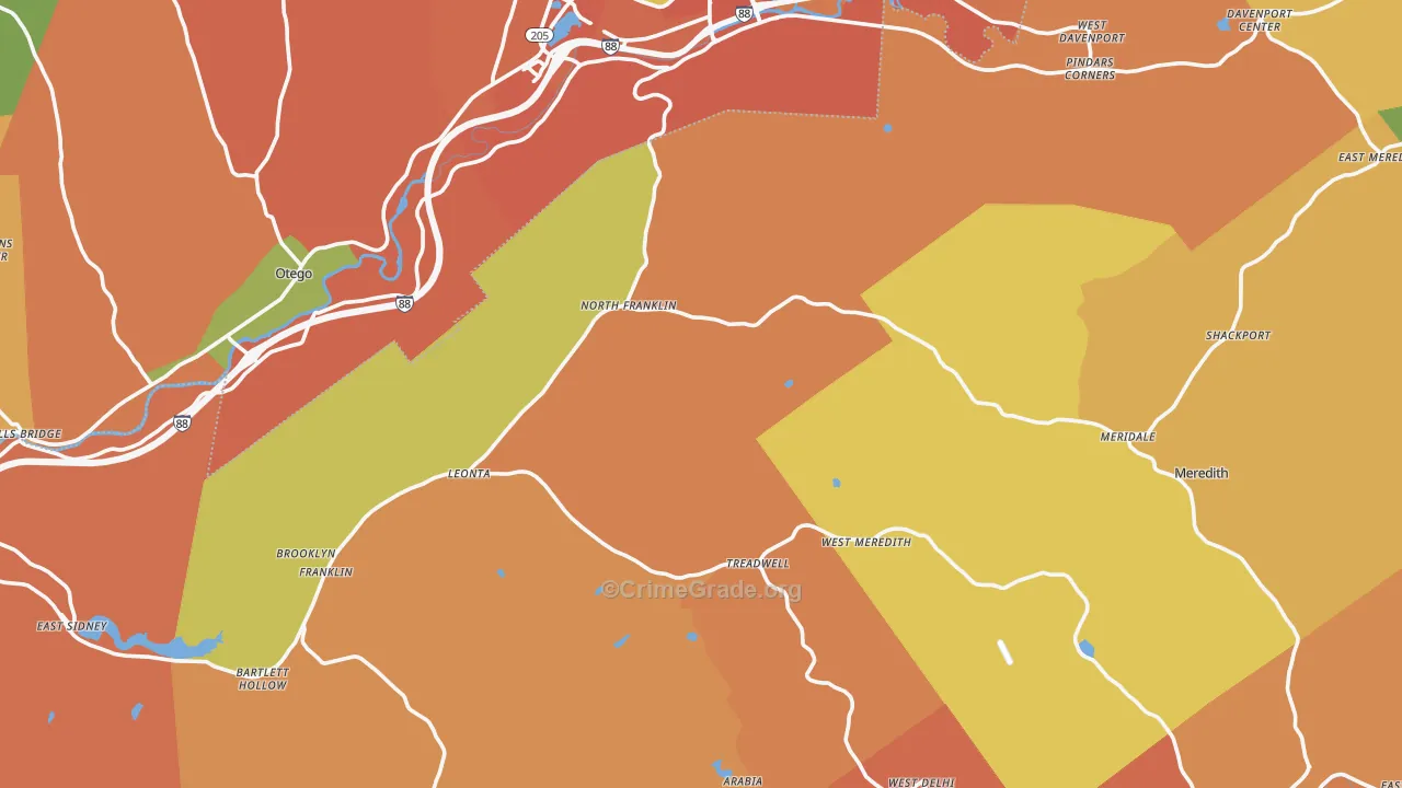 Treadwell, NY Map of Burglary Rates