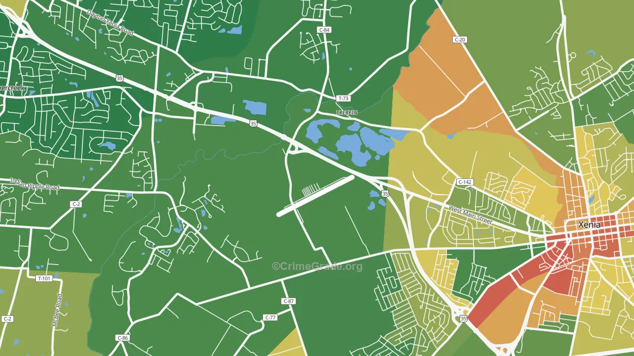 Trebeins, OH Map of Burglary Rates