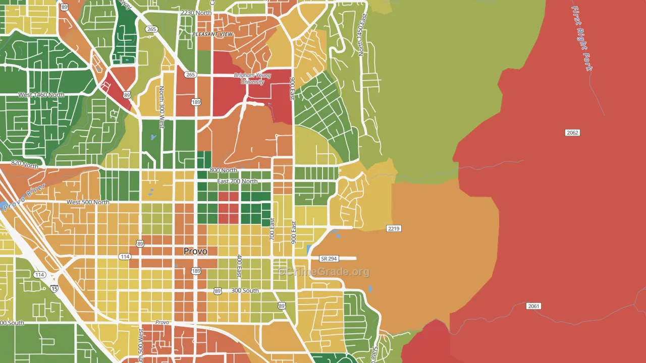 Tree Streets, Provo, UT Map of Burglary Rates