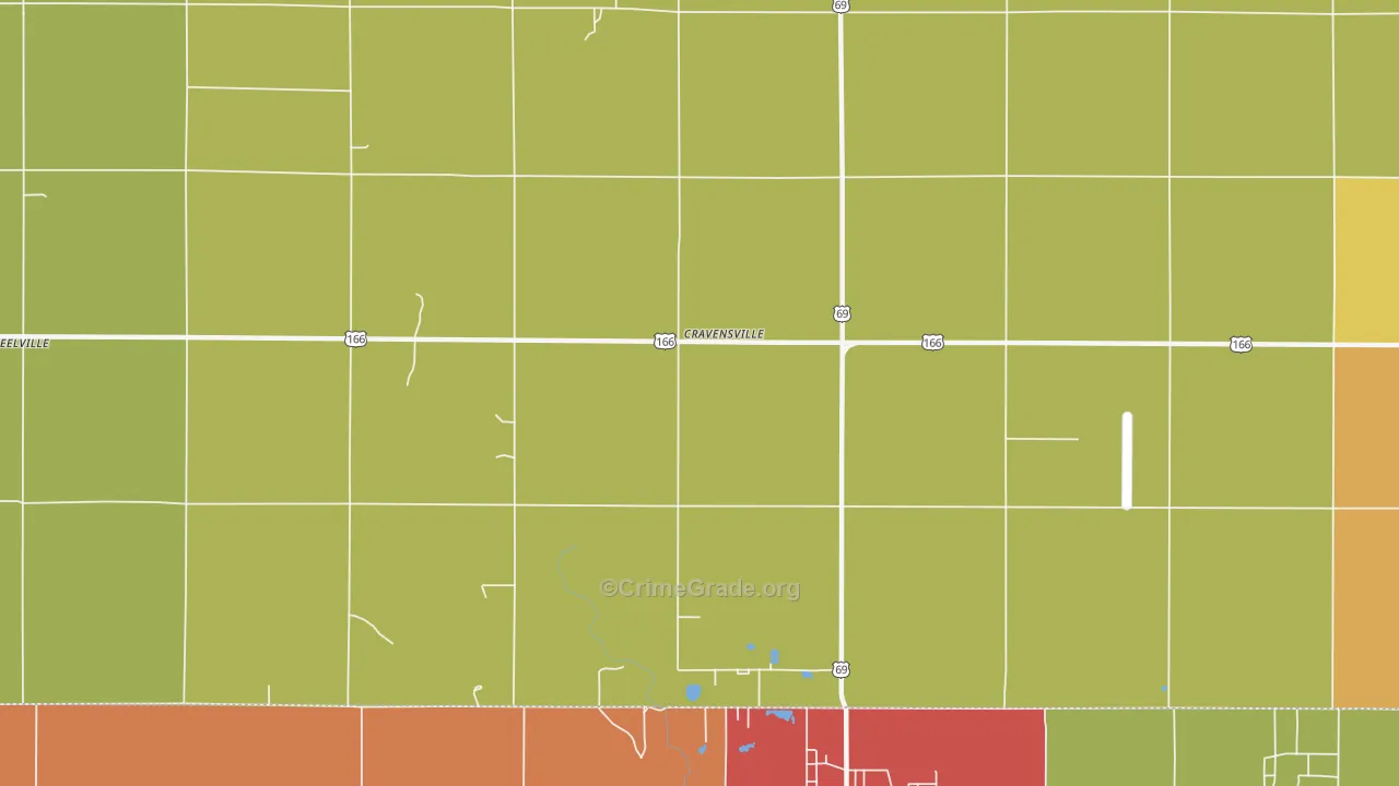 Treece, KS Map of Burglary Rates