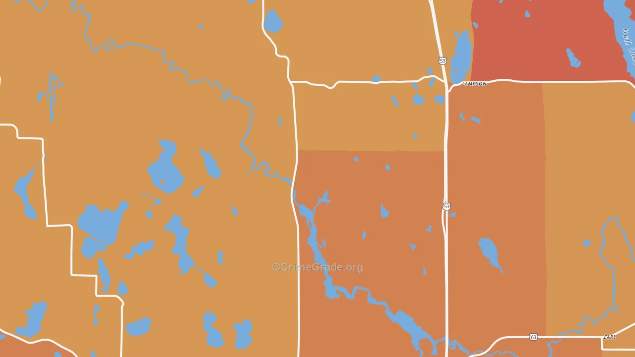 Trego, WI Map of Burglary Rates