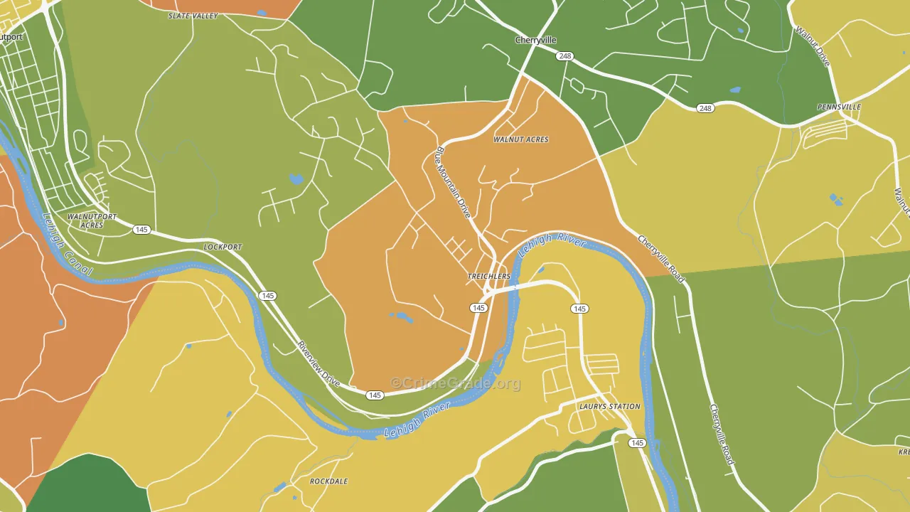 Treichlers, PA Map of Burglary Rates