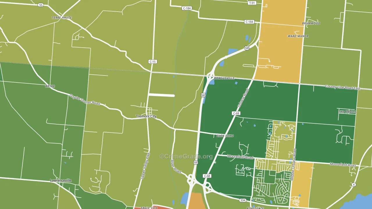 Tremont City, OH Map of Burglary Rates