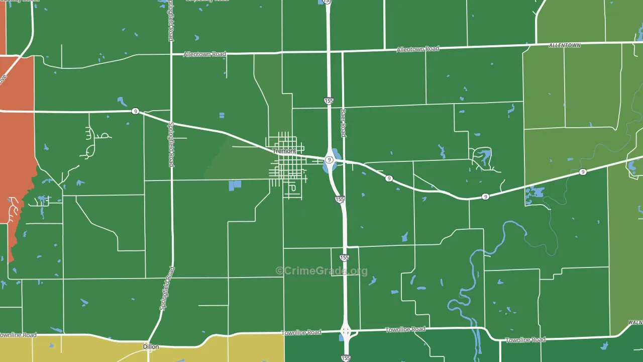 Tremont, IL Map of Burglary Rates