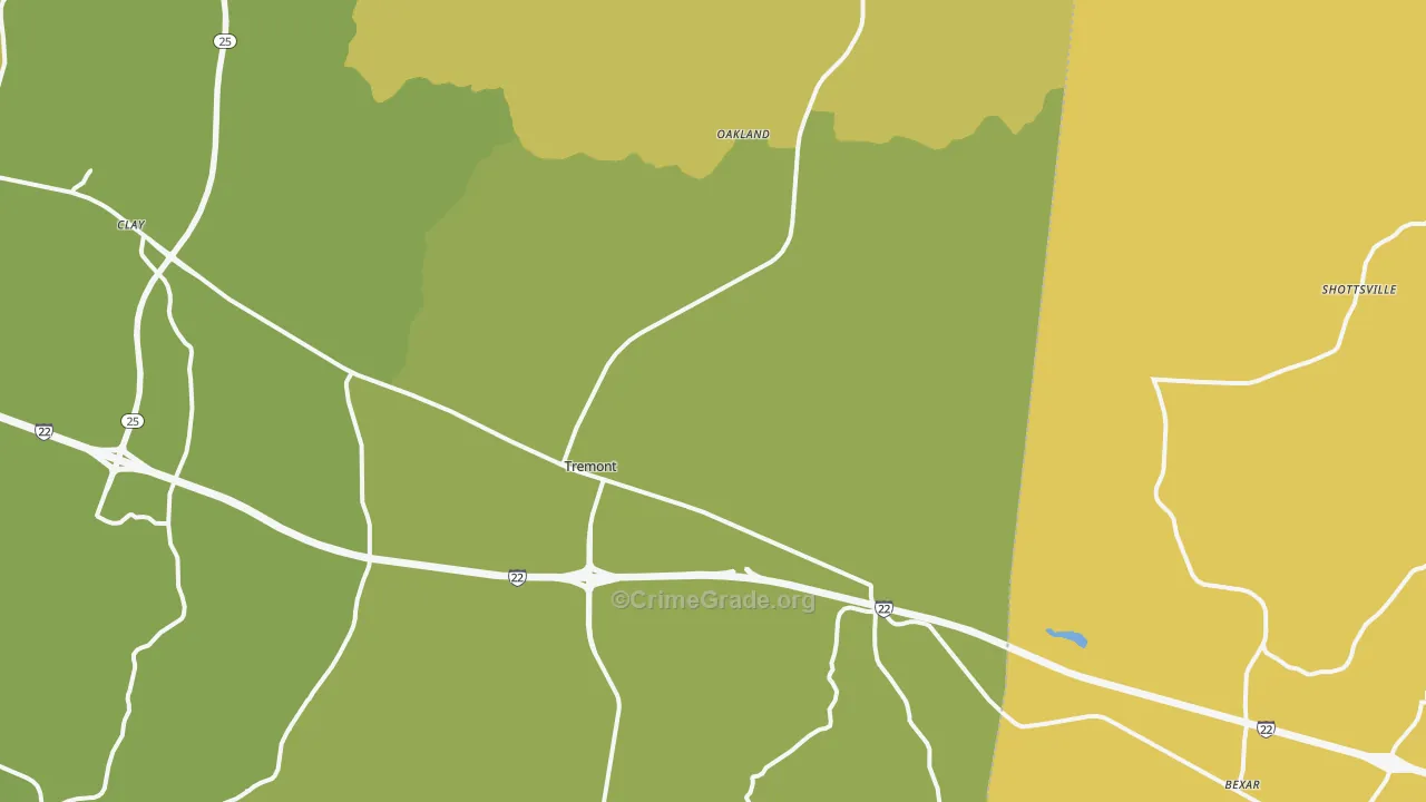 Tremont, MS Map of Burglary Rates