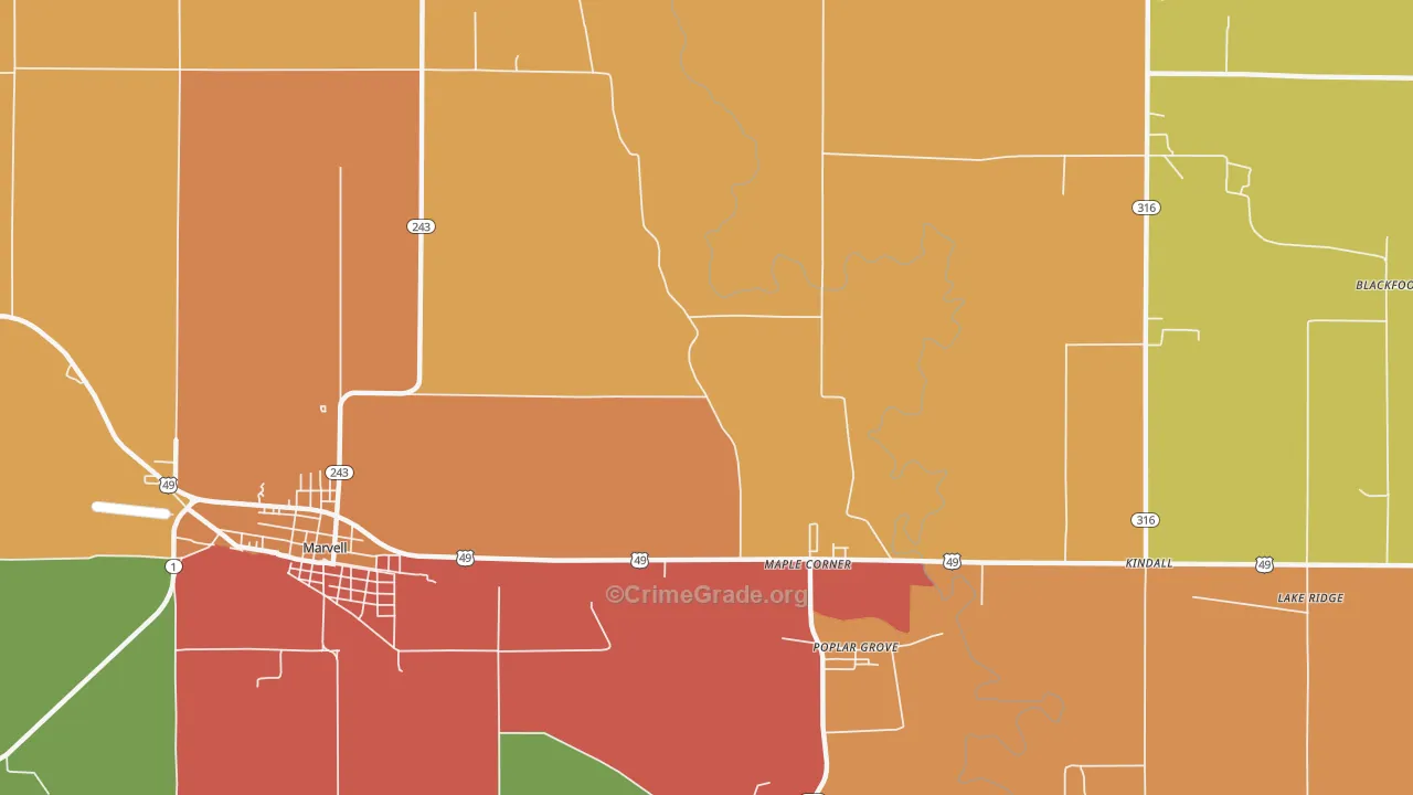 Trenton, AR Map of Burglary Rates