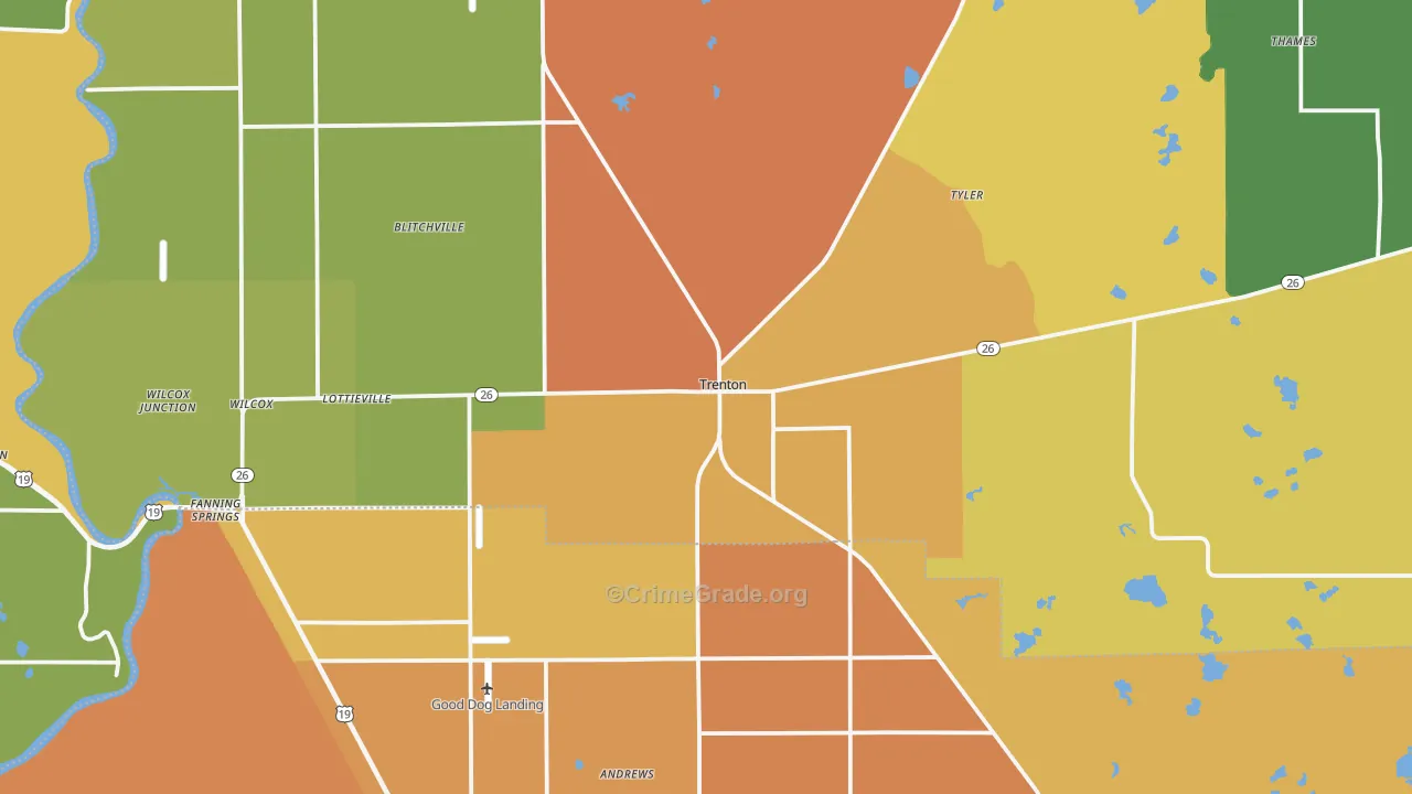 Trenton, FL Map of Burglary Rates