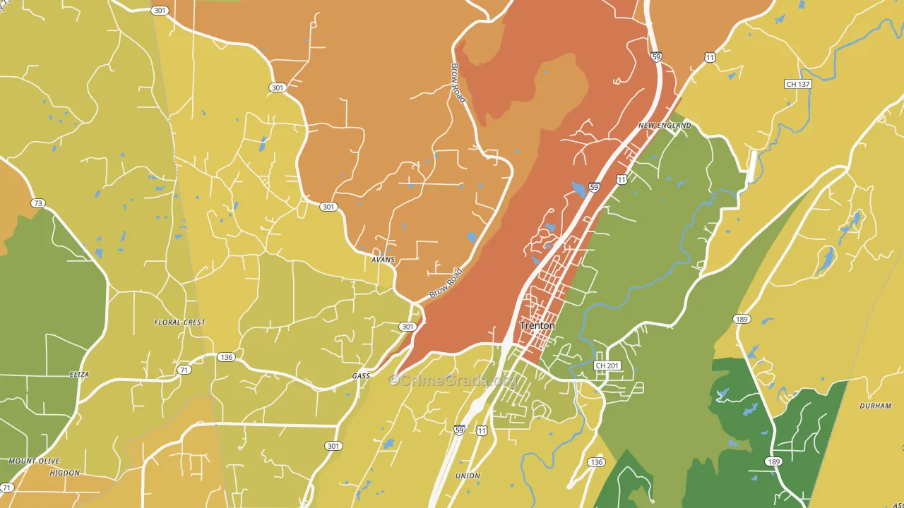 Trenton, GA Map of Burglary Rates