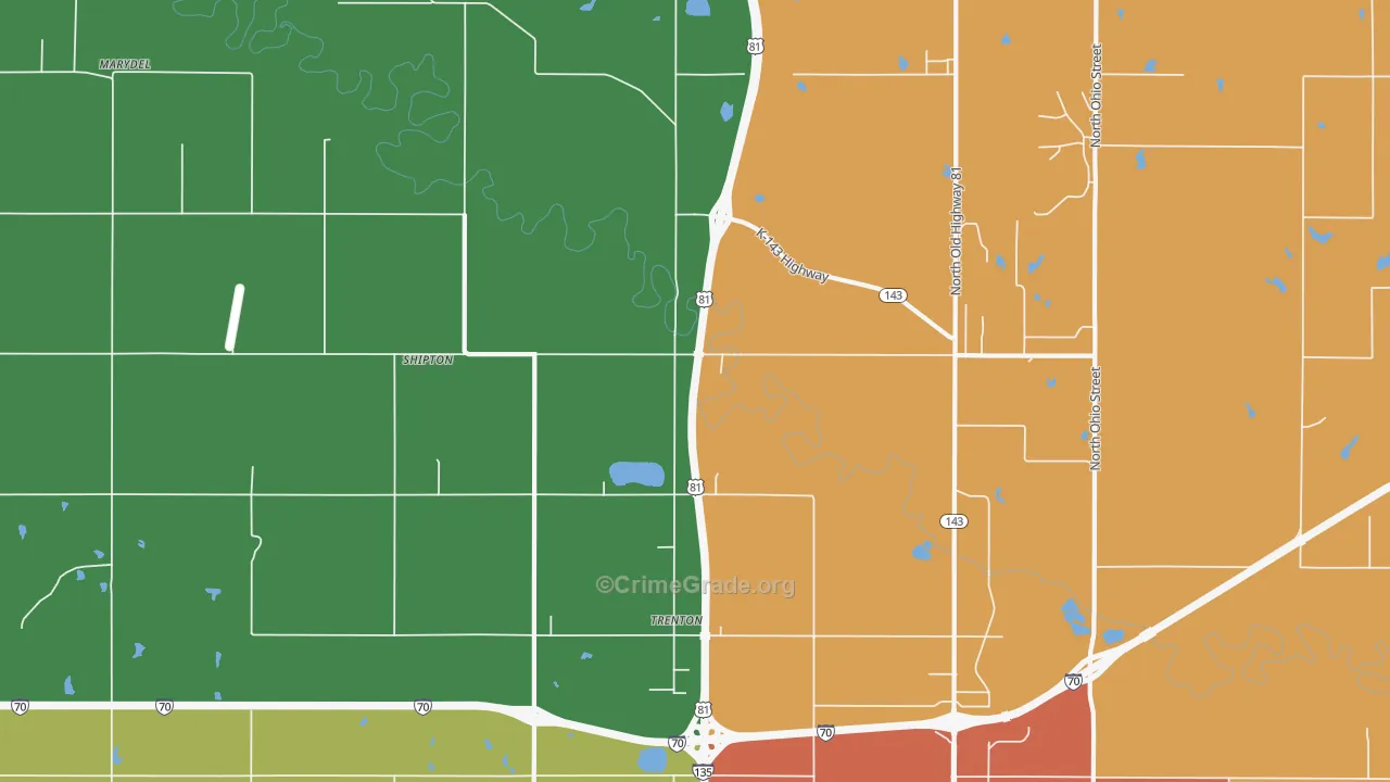 Trenton, KS Map of Burglary Rates