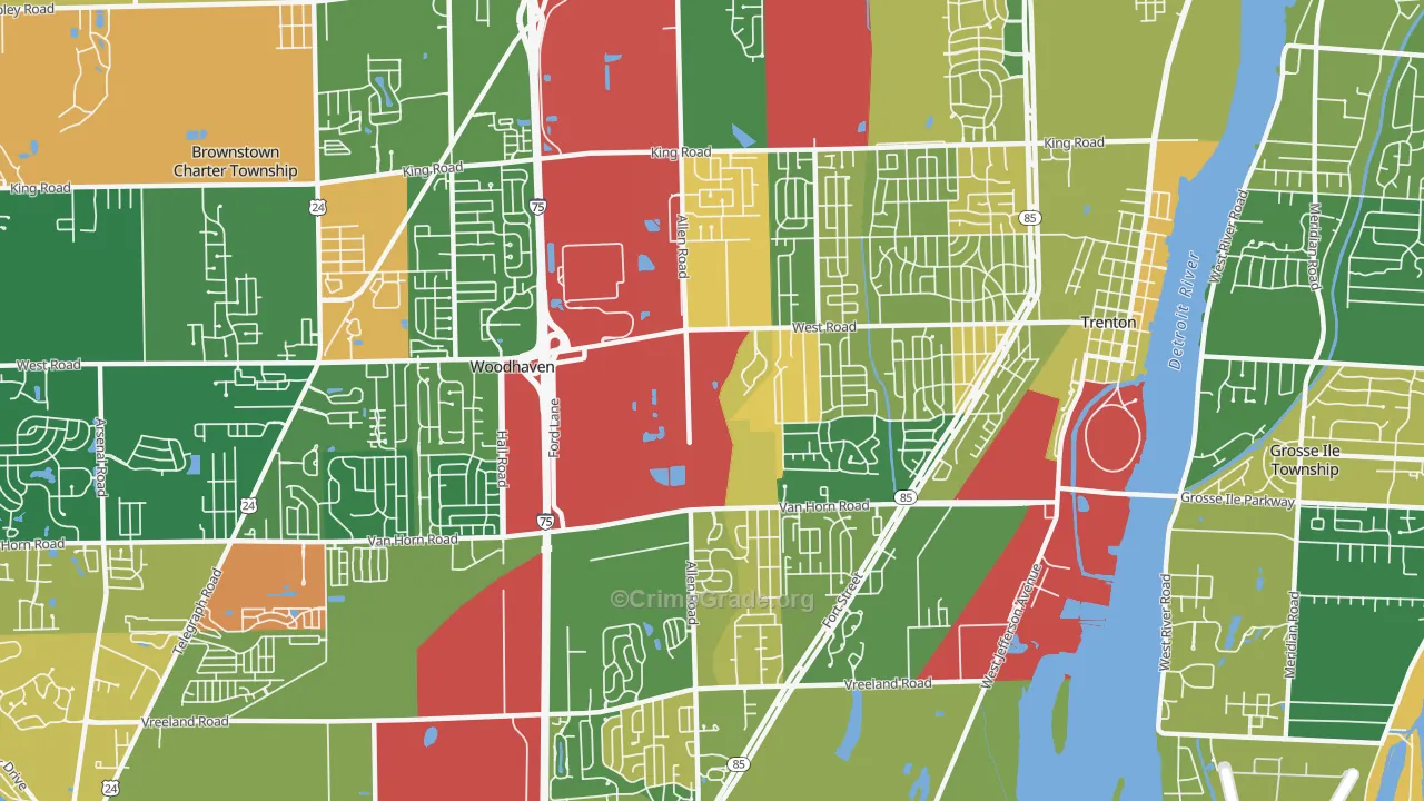 Trenton, MI Map of Burglary Rates