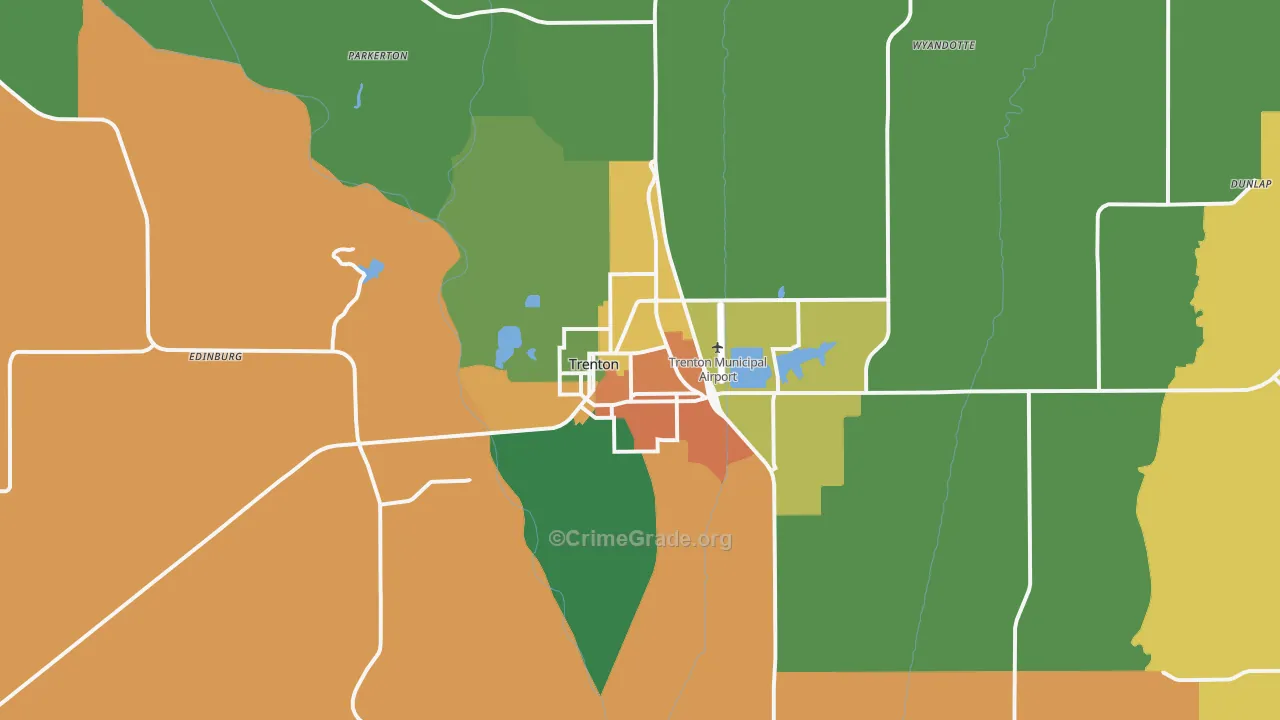Trenton, MO Map of Burglary Rates