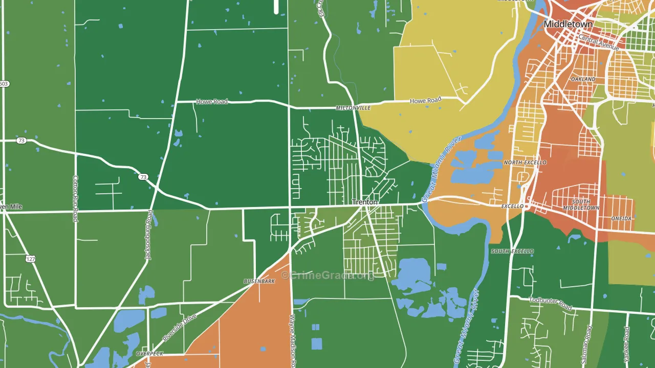 Trenton, OH Map of Burglary Rates