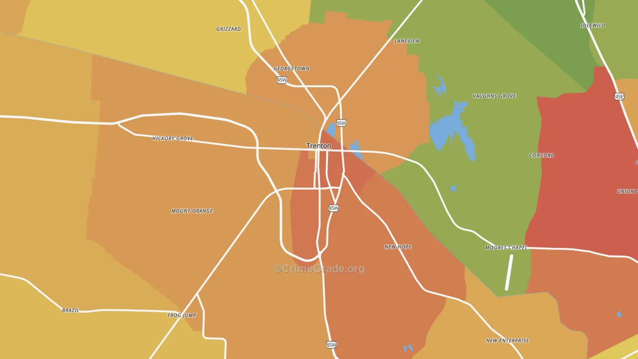 Trenton, TN Map of Burglary Rates