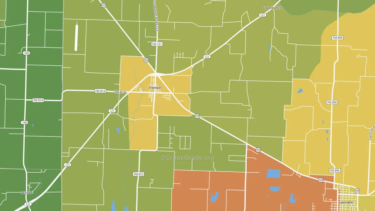 Trenton, TX Map of Burglary Rates