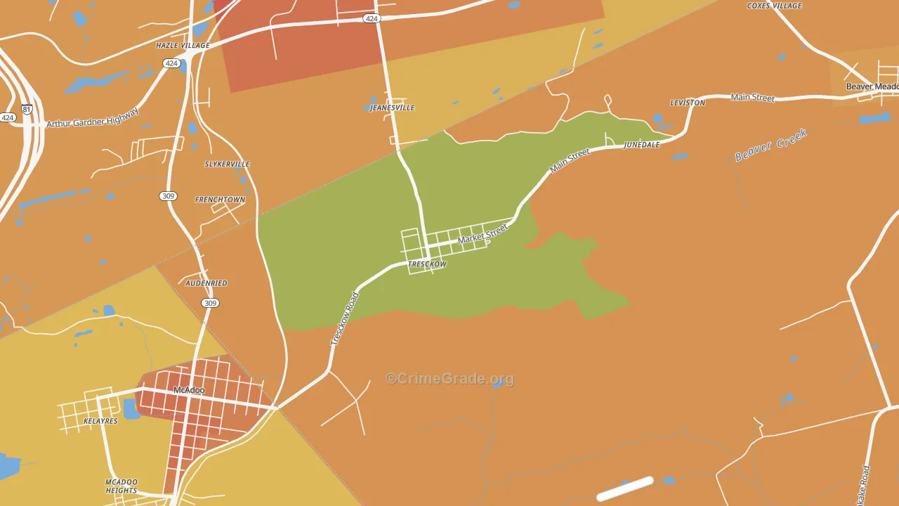 Tresckow, PA Map of Burglary Rates