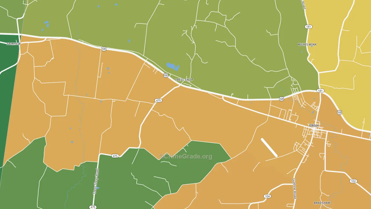 Tress Shop, KY Map of Burglary Rates