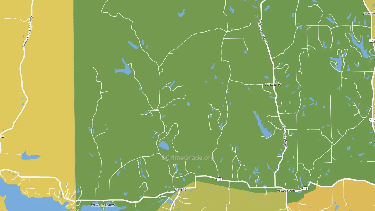 Trevlac, IN Map of Burglary Rates