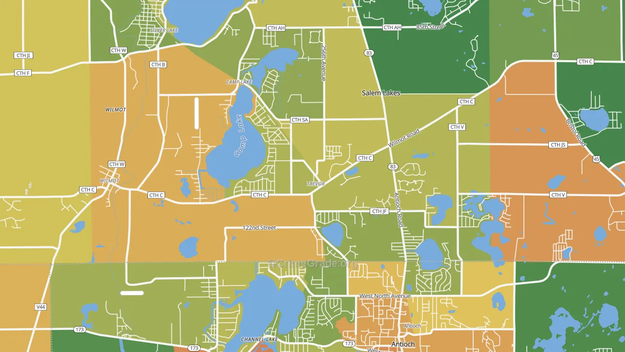 Trevor, WI Map of Burglary Rates
