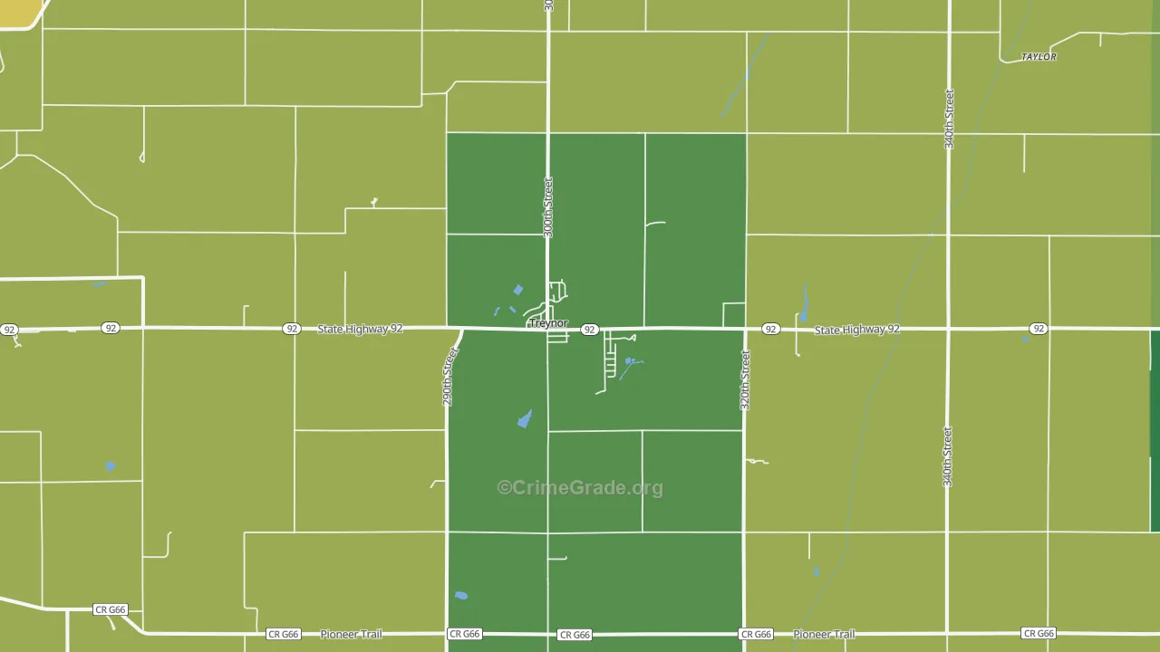 Treynor, IA Map of Burglary Rates