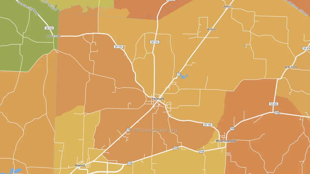 Trezevant, TN Map of Burglary Rates