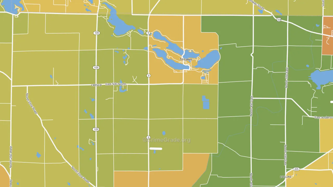 Tri-Lakes, IN Map of Burglary Rates