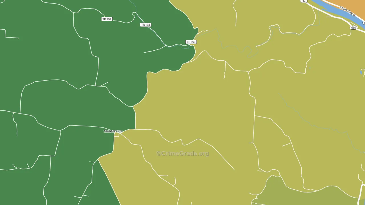 Triadelphia, OH Map of Burglary Rates