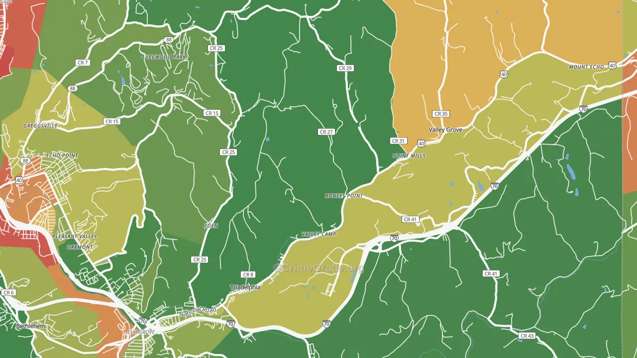 Triadelphia, WV Map of Burglary Rates