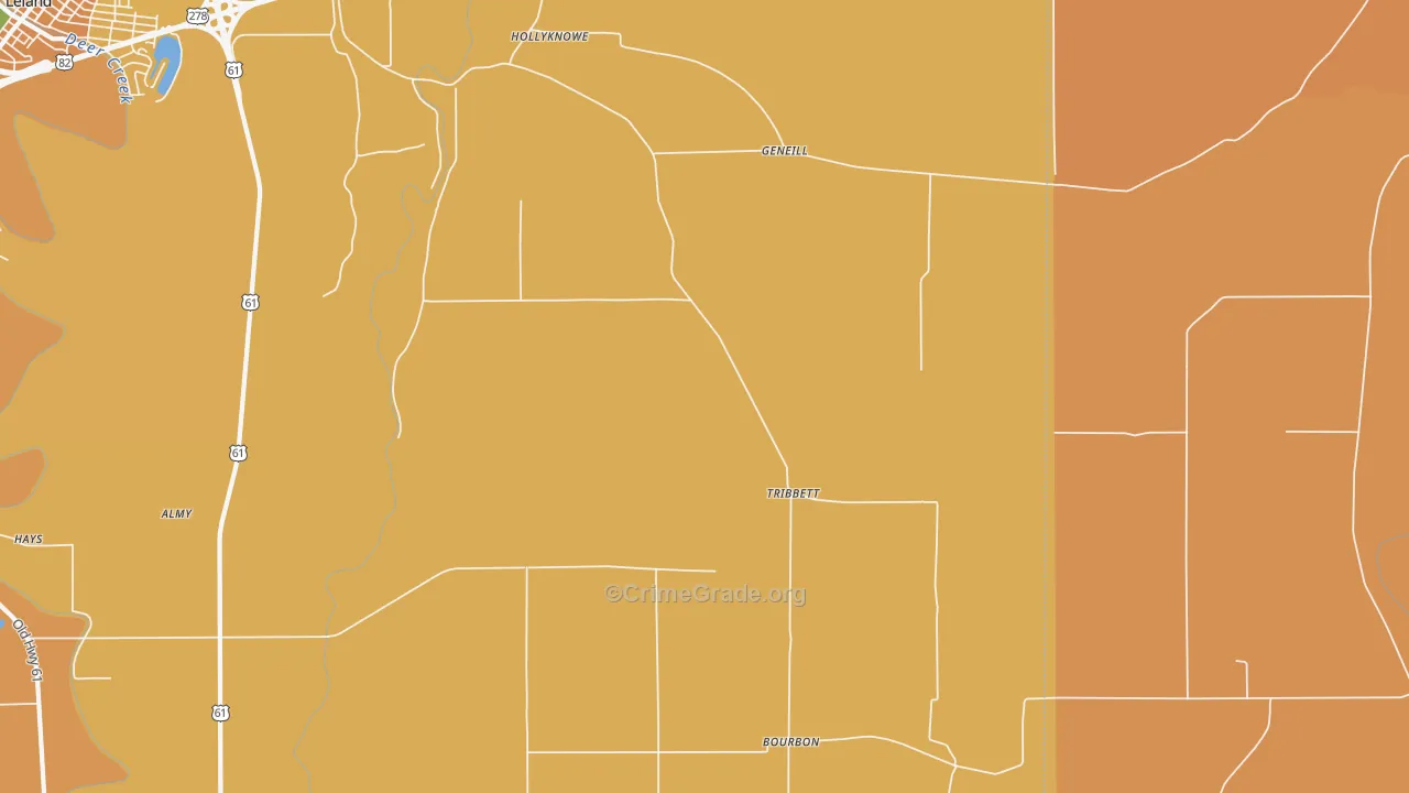 Tribbett, MS Map of Burglary Rates