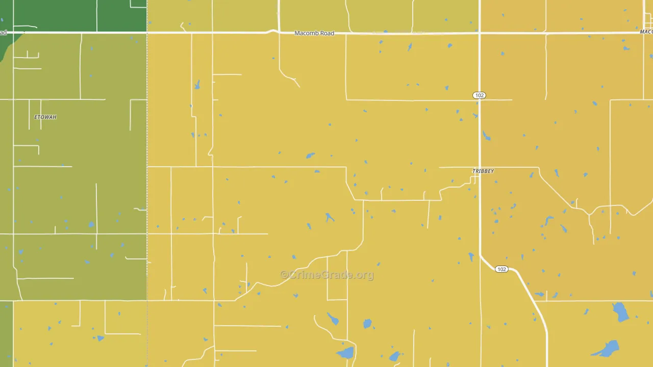 Tribbey, OK Map of Burglary Rates
