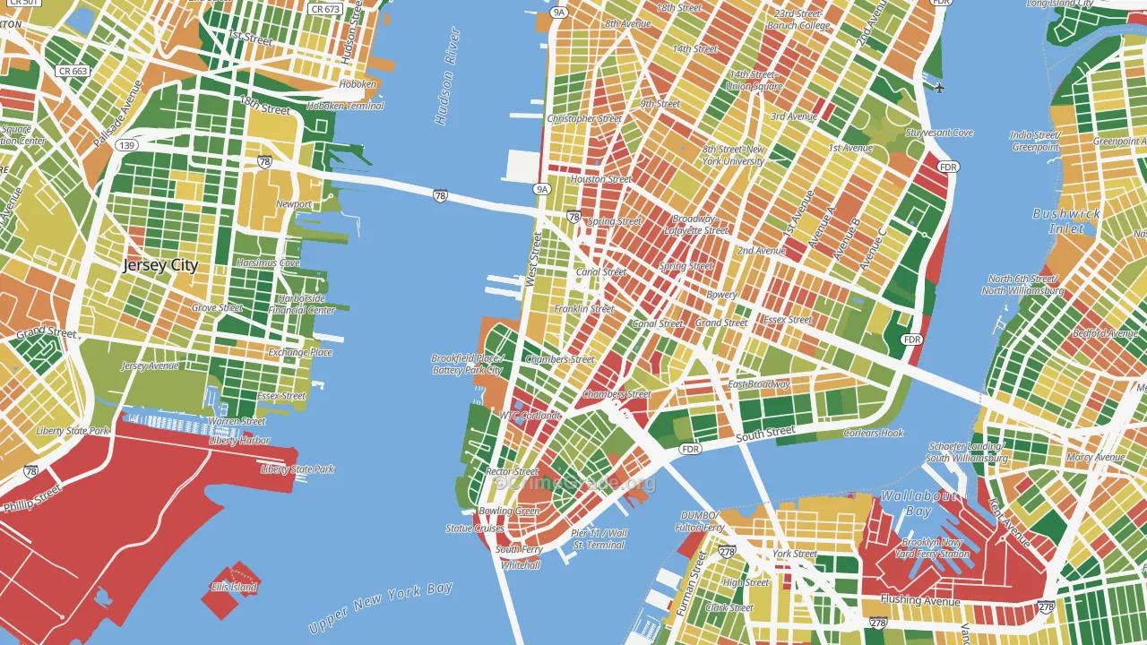 Tribeca, Manhattan, NY Map of Burglary Rates