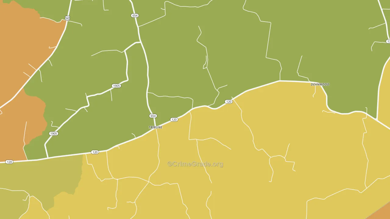 Tribune, KY Map of Burglary Rates