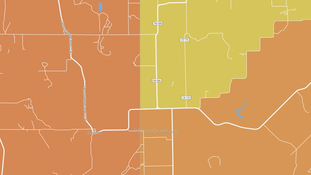 Trickham, TX Map of Burglary Rates