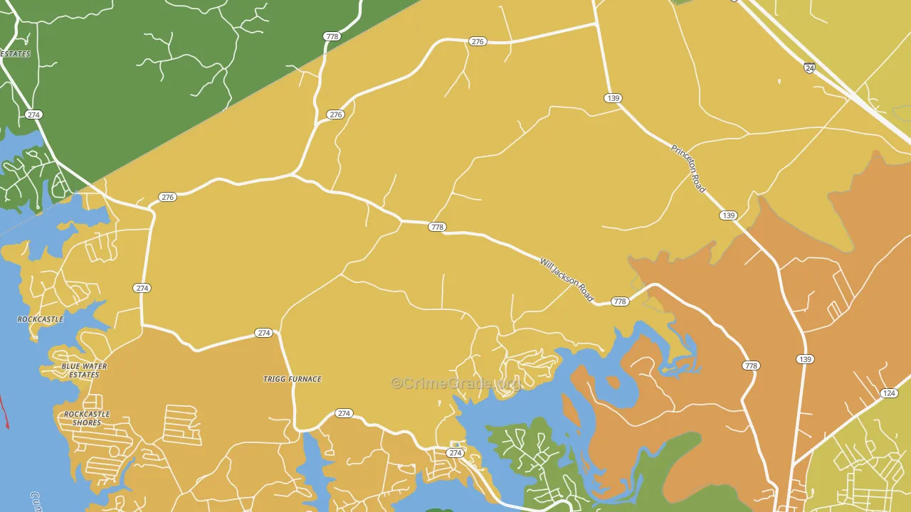 Trigg Furnace, KY Map of Burglary Rates