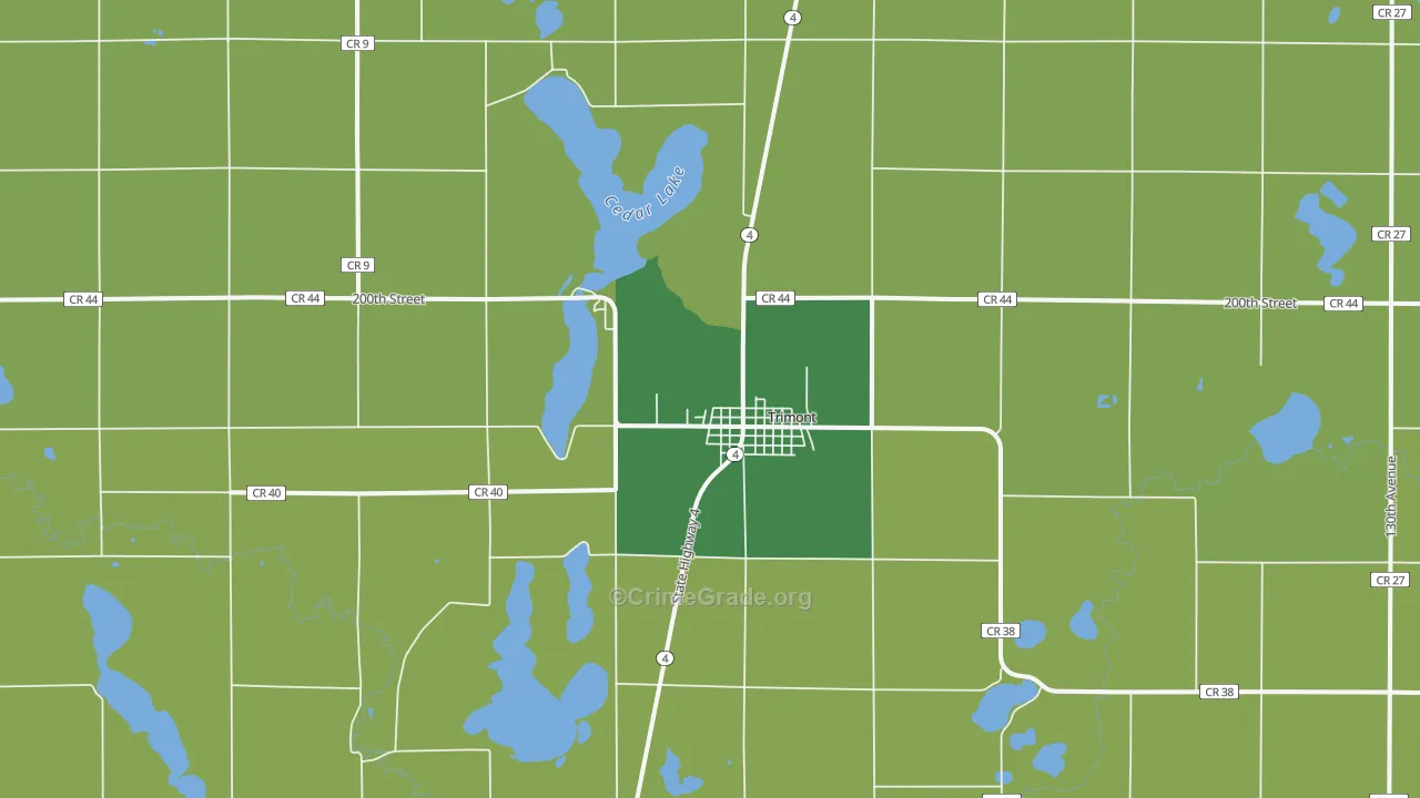 Trimont, MN Map of Burglary Rates