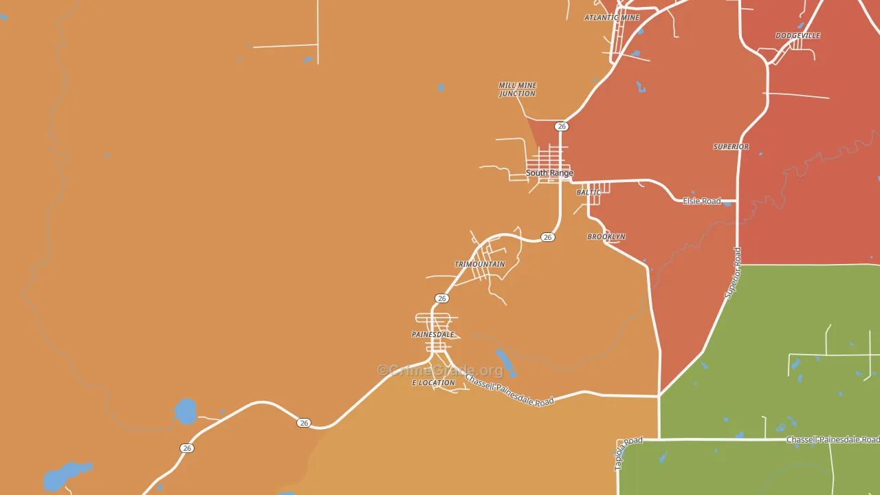 Trimountain, MI Map of Burglary Rates