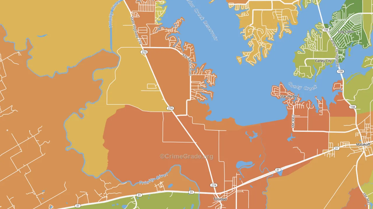 Trinidad, TX Map of Burglary Rates