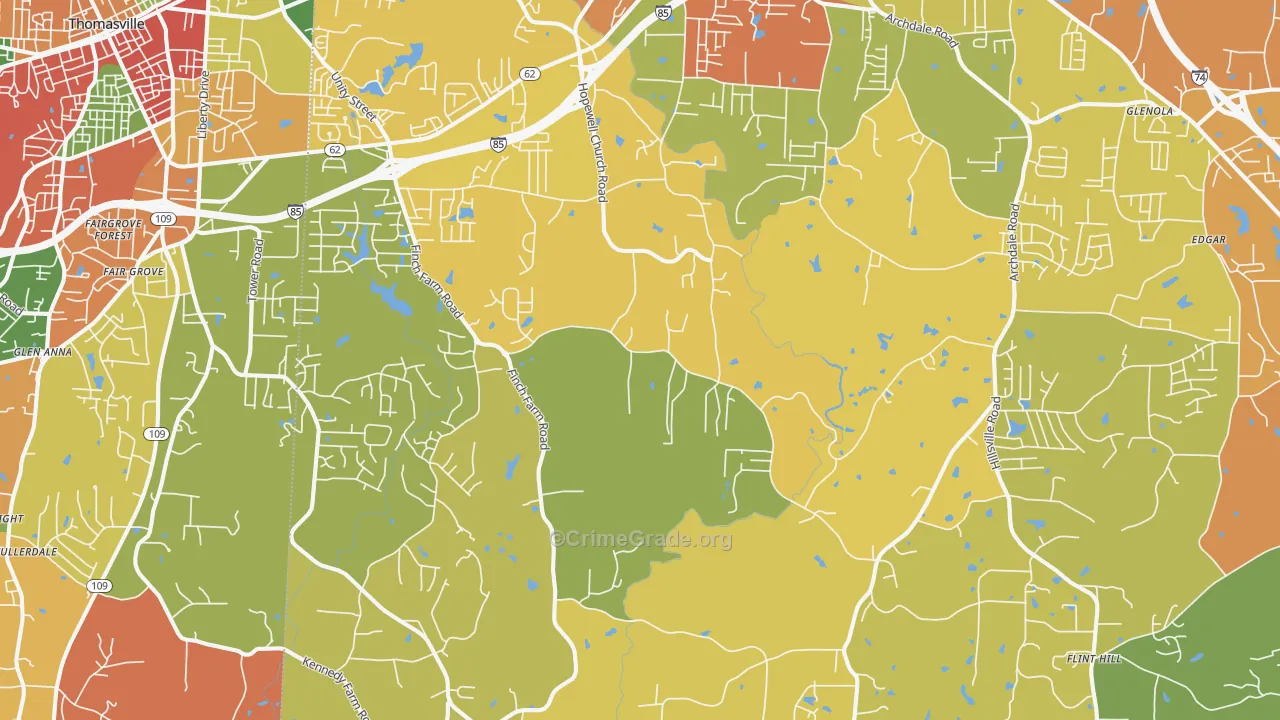 Trinity, NC Map of Burglary Rates