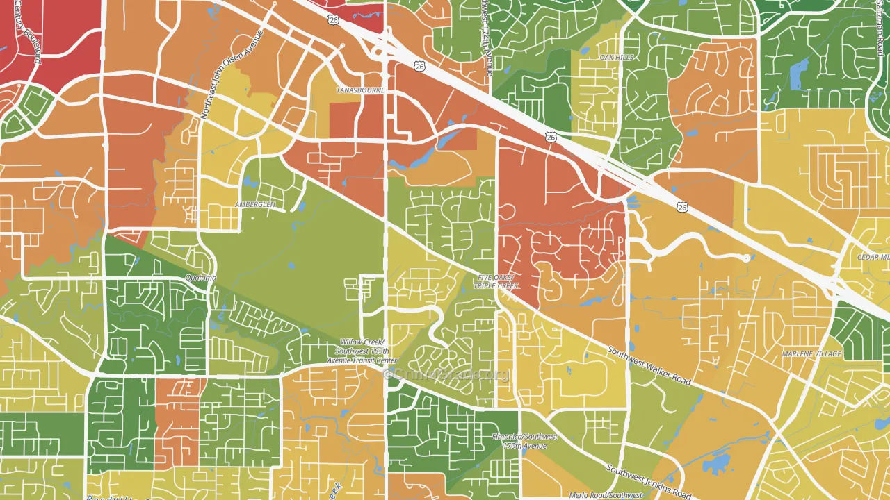 Triple Creek, Beaverton, OR Map of Burglary Rates