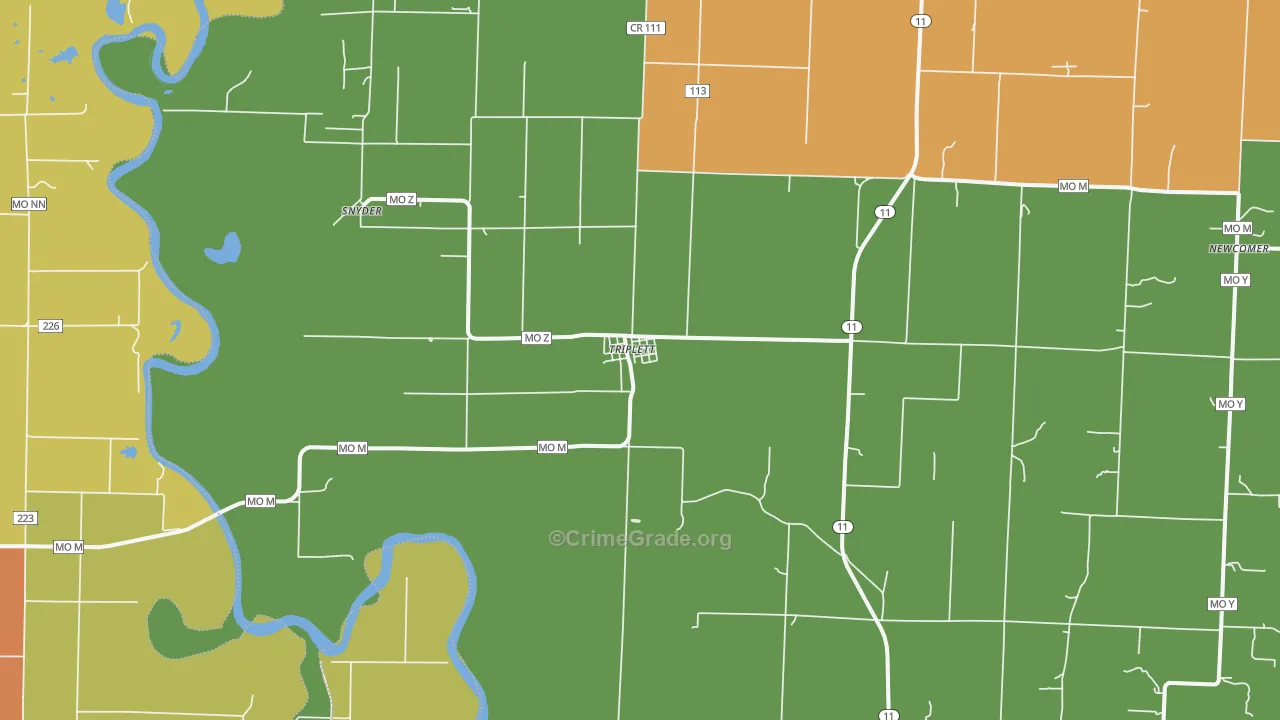 Triplett, MO Map of Burglary Rates