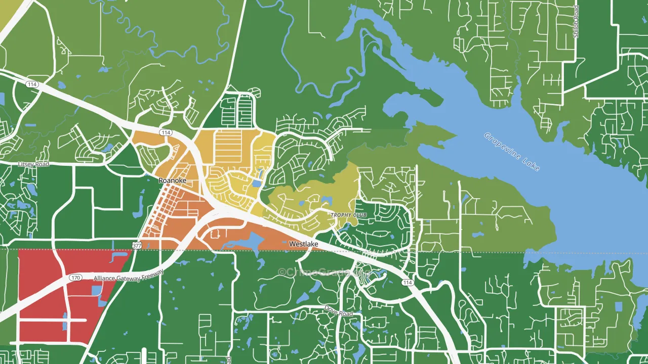 Trophy Club, TX Map of Burglary Rates