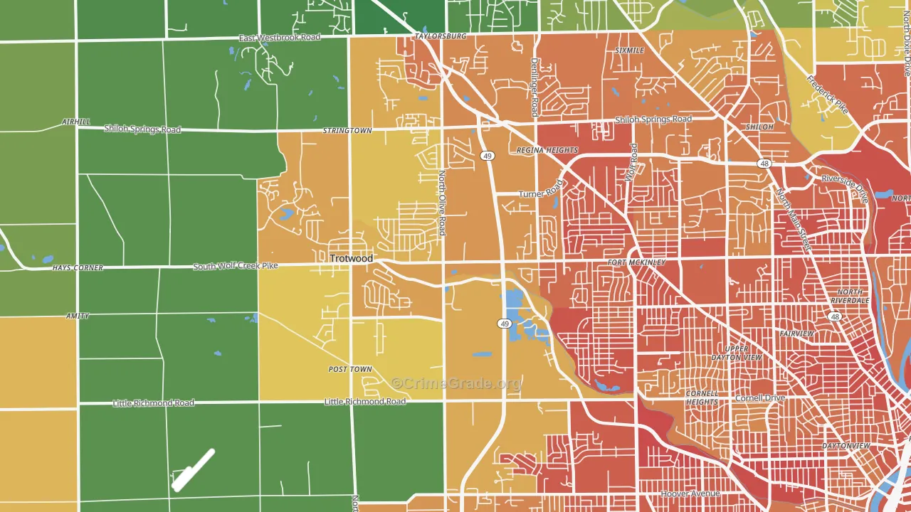 Trotwood, OH Map of Burglary Rates
